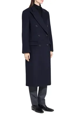 Theory Theory Peak Lapel Double Breasted Wool Blend Coat in Baltic — Women Winter navy Overcoats