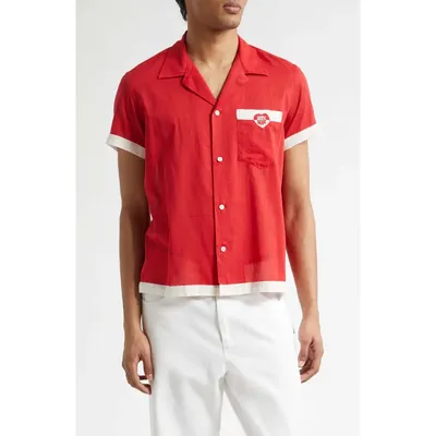 Bode Bode Heart Deco Cotton Voile Camp Shirt in Red White — Men Spring red Tops