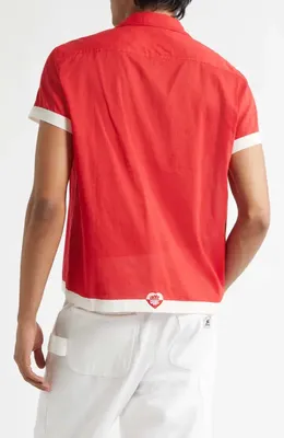 Bode Bode Heart Deco Cotton Voile Camp Shirt in Red White — Men Spring red Tops