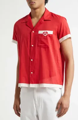 Bode Bode Heart Deco Cotton Voile Camp Shirt in Red White — Men Spring red Tops