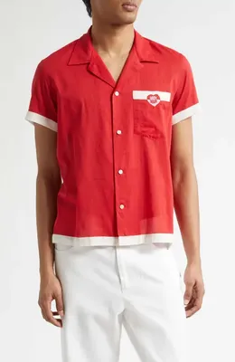 Bode Bode Heart Deco Cotton Voile Camp Shirt in Red White — Men Spring red Tops