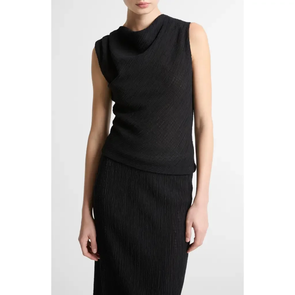 Vince Vince Shadow Grid Cowl Neck Sleeveless Top in Black — Women Winter black Tops