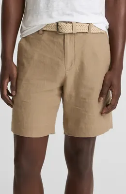 Vince Vince Flat Front Slub Hemp Chino Shorts in Teak — Men Autumn camel Shorts