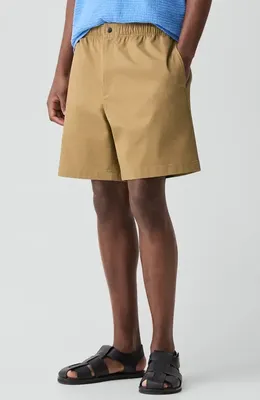 Theory Theory Easy Elastic Waist Cotton Shorts in Fresh Khaki — Men Autumn camel Shorts