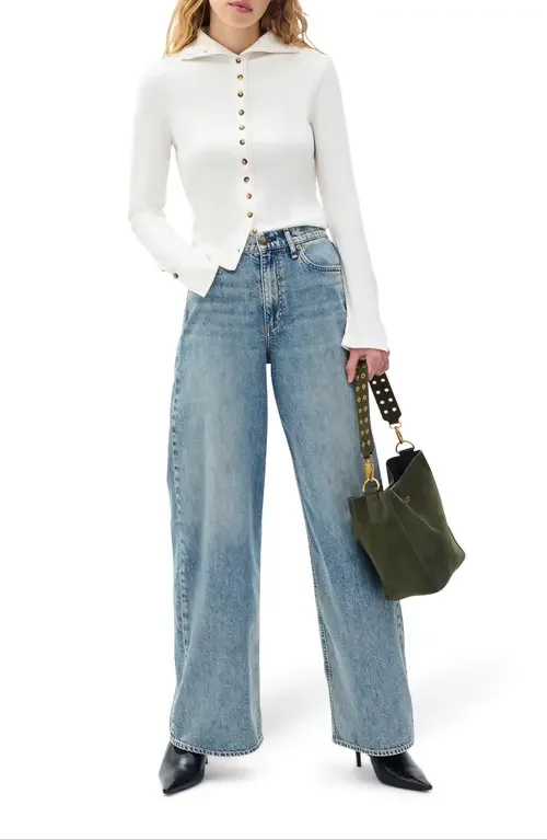 rag & bone rag & bone Featherweight Sofie High Waist Wide Leg Jeans in Theo — Women Summer grey Pants