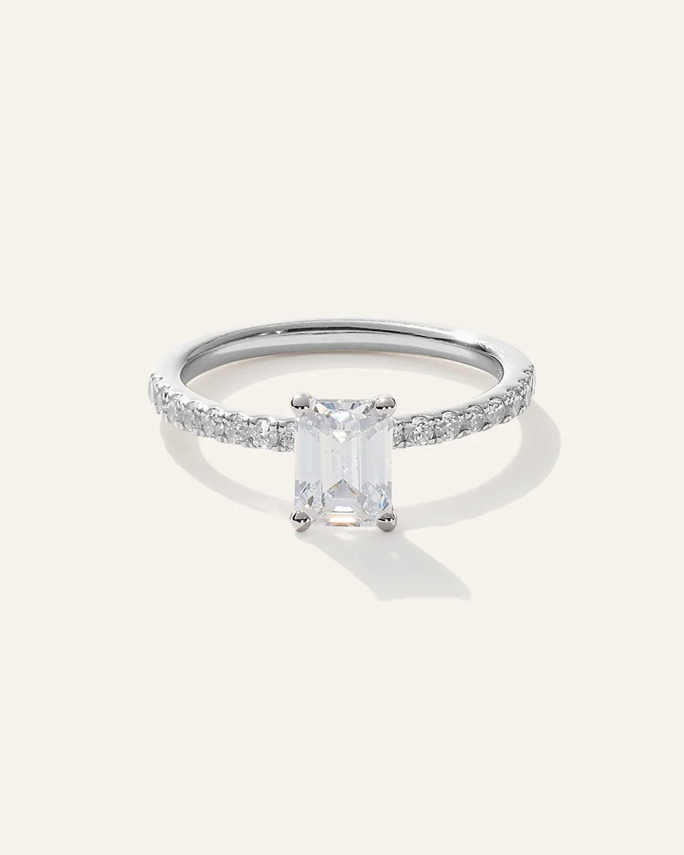 Quince Quince Women's Lab Grown Diamond Emerald Petite Pave Engagement Ring 1ct in White Gold — Women Summer white Accessories