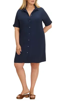 NIC+ZOE NIC+ZOE Devon Short Sleeve Shirtdress in Dark Indigo — Women Winter navy Dresses