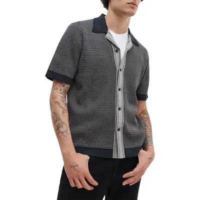rag & bone rag & bone Harvey Block Stitch Camp Shirt in Slate Navy — Men Winter navy Tops