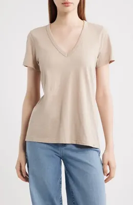 rag & bone rag & bone The Slub V-Neck T-Shirt in Soft Beige — Women Autumn beige Tops