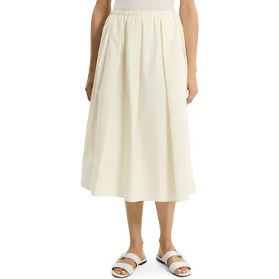 Theory Theory Pleated Organic Cotton Midi Skirt in Ivory — Women Spring white Midi Skirts