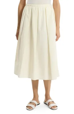 Theory Theory Pleated Organic Cotton Midi Skirt in Ivory — Women Spring white Midi Skirts