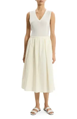 Theory Theory Pleated Organic Cotton Midi Skirt in Ivory — Women Spring white Midi Skirts