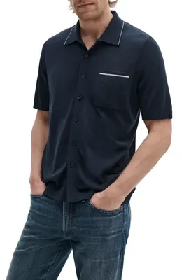 rag & bone rag & bone Conrad Silk & Cotton Dalton Knit Button-Up in Salt — Men Winter navy Tops