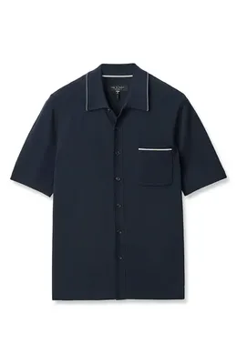 rag & bone rag & bone Conrad Silk & Cotton Dalton Knit Button-Up in Salt — Men Winter navy Tops