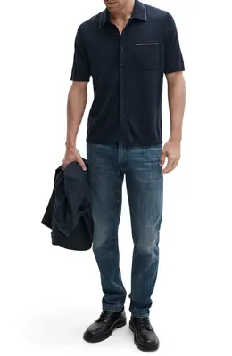 rag & bone rag & bone Conrad Silk & Cotton Dalton Knit Button-Up in Salt — Men Winter navy Tops