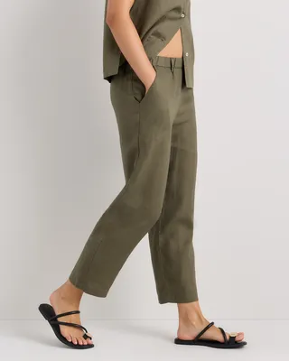 Quince Quince | Women's 100% European Linen Pants in Bayberry Olive — Women Autumn green Trousers & Chinos
