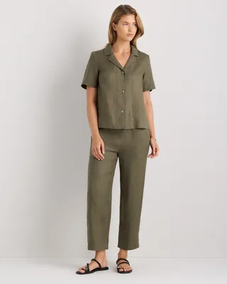 Quince Quince | Women's 100% European Linen Pants in Bayberry Olive — Women Autumn green Trousers & Chinos