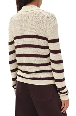 rag & bone rag & bone Costi Stripe Cotton Blend Cardigan in Ivory Multi — Women Autumn white Sweaters & Knits