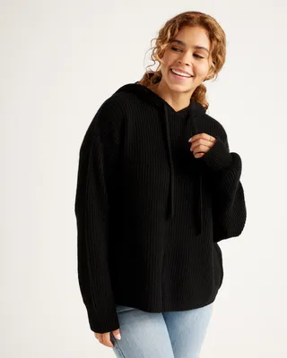 Quince Quince | Women's Lightweight Mongolian Cashmere Fisherman Pullover Hoodie in Black — Women Winter black Sweatshirts & Hoodies