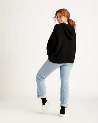 Quince Quince | Women's Lightweight Mongolian Cashmere Fisherman Pullover Hoodie in Black — Women Winter black Sweatshirts & Hoodies