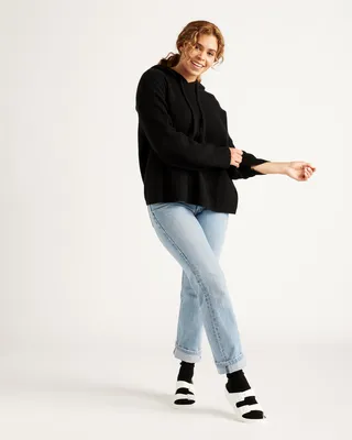 Quince Quince | Women's Lightweight Mongolian Cashmere Fisherman Pullover Hoodie in Black — Women Winter black Sweatshirts & Hoodies