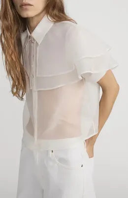 FRAME FRAME Cape Accent Silk Button-Up Shirt in Cream — Women Winter white Blouses