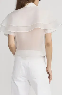 FRAME FRAME Cape Accent Silk Button-Up Shirt in Cream — Women Winter white Blouses