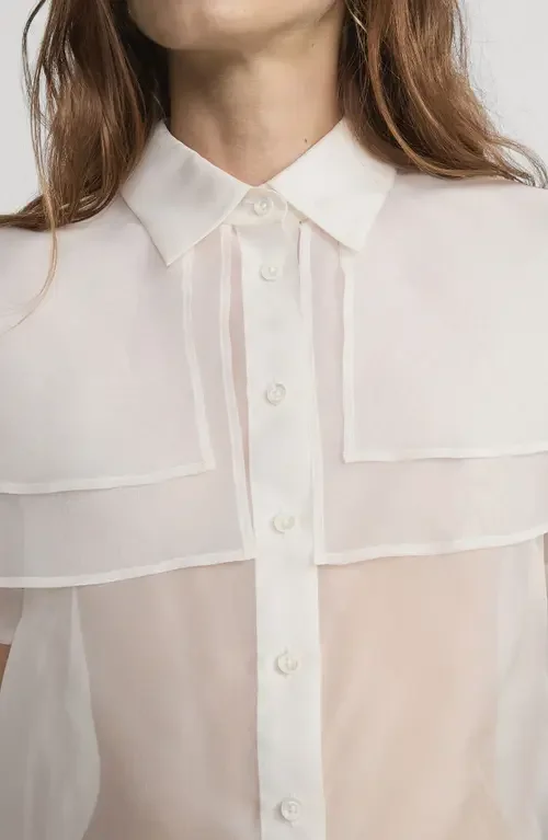 FRAME FRAME Cape Accent Silk Button-Up Shirt in Cream — Women Winter white Blouses