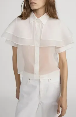 FRAME FRAME Cape Accent Silk Button-Up Shirt in Cream — Women Winter white Blouses