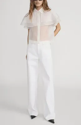 FRAME FRAME Cape Accent Silk Button-Up Shirt in Cream — Women Winter white Blouses