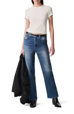 rag & bone rag & bone Miramar Shea High Waist Relaxed Straight Leg Cotton Terry Sweatpant Jeans in Cosmos — Women Summer blue Joggers & Sweatpants