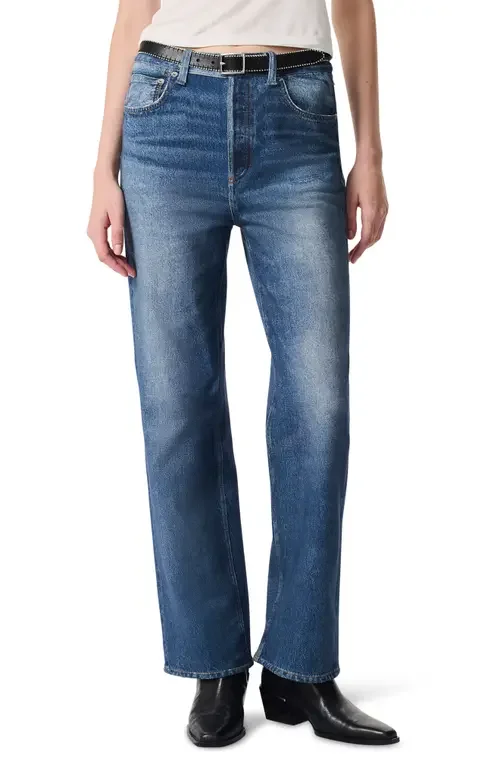 rag & bone rag & bone Miramar Shea High Waist Relaxed Straight Leg Cotton Terry Sweatpant Jeans in Cosmos — Women Summer blue Joggers & Sweatpants