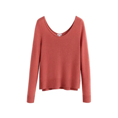 Cuyana Single-Origin Cashmere Scoop Neck Sweater - Passion Fruit / in coral — Autumn coral Sweaters & Knits