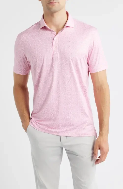 johnnie-O johnnie-O Popping Tops Beverage Opener Print Featherweight Performance Polo in Lollipop — Men Spring pink Tops
