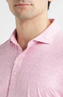 johnnie-O johnnie-O Popping Tops Beverage Opener Print Featherweight Performance Polo in Lollipop — Men Spring pink Tops