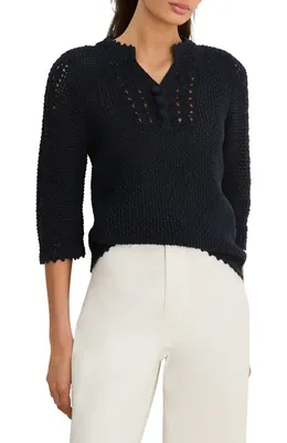 NIC+ZOE NIC+ZOE Semisheer Cotton Blend Open Stitch Sweater in Dark Indigo — Women Winter navy Tops
