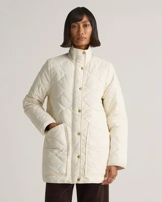 Quince Quince | Women's Featherless Quilted Long Puffer Jacket in Silken White in Silken White — Women Spring Outerwear