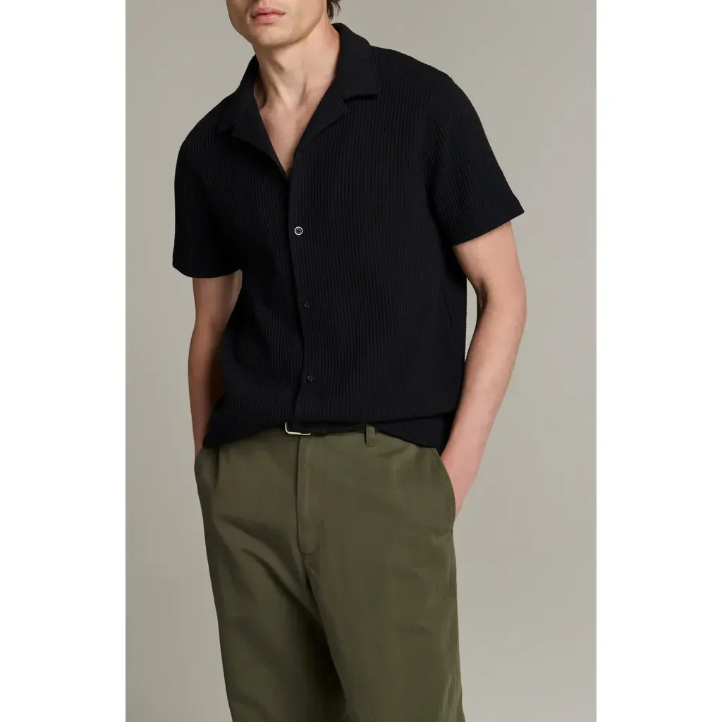 Vince Vince Macro Cotton Blend Waffle Button-Up Shirt in Coastal — Men Winter black Tops