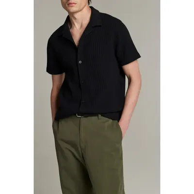 Vince Vince Macro Cotton Blend Waffle Button-Up Shirt in Coastal — Men Winter black Button-Down Shirts