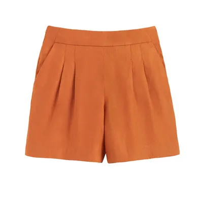Cuyana Linen Pleated Front Shorts - Burnt Orange / in orange — Autumn orange Pants