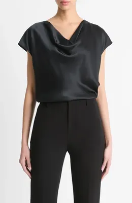 Vince Vince Cowl Neck Silk Blouse in Black — Women Winter black Tops
