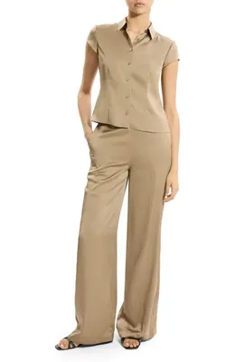 Theory Theory Cap Sleeve Satin Shirt in Mocha Taupe — Women Autumn beige Tops