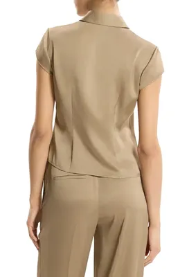 Theory Theory Cap Sleeve Satin Shirt in Mocha Taupe — Women Autumn beige Tops