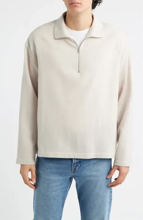 FRAME FRAME Half Zip Wool Overshirt in Light Taupe — Men Autumn beige Tops