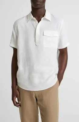 Vince Vince Short Sleeve Linen Popover Shirt in Optic White — Men Winter white Button-Down Shirts