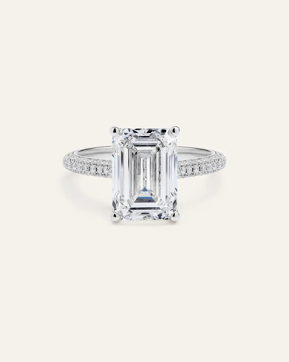 Quince Quince | Women's Lab Grown Diamond Emerald Pave Cathedral Engagement Ring 5ctw in White Gold — Women Summer white Accessories