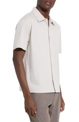 Theory Theory Relaxed Short Sleeve Button-Up Shirt in Silver Cloud - Uqa — Men Spring ivory Button-Down Shirts