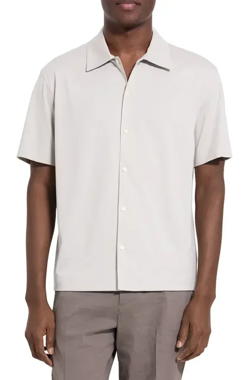 Theory Theory Relaxed Short Sleeve Button-Up Shirt in Silver Cloud - Uqa — Men Spring ivory Button-Down Shirts