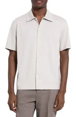 Theory Theory Relaxed Short Sleeve Button-Up Shirt in Silver Cloud - Uqa — Men Spring ivory Button-Down Shirts