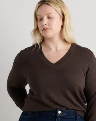 Quince Quince | Women's Lightweight Cotton Cashmere V-Neck Sweater in Mocha Heather — Women Autumn brown Sweaters & Knits